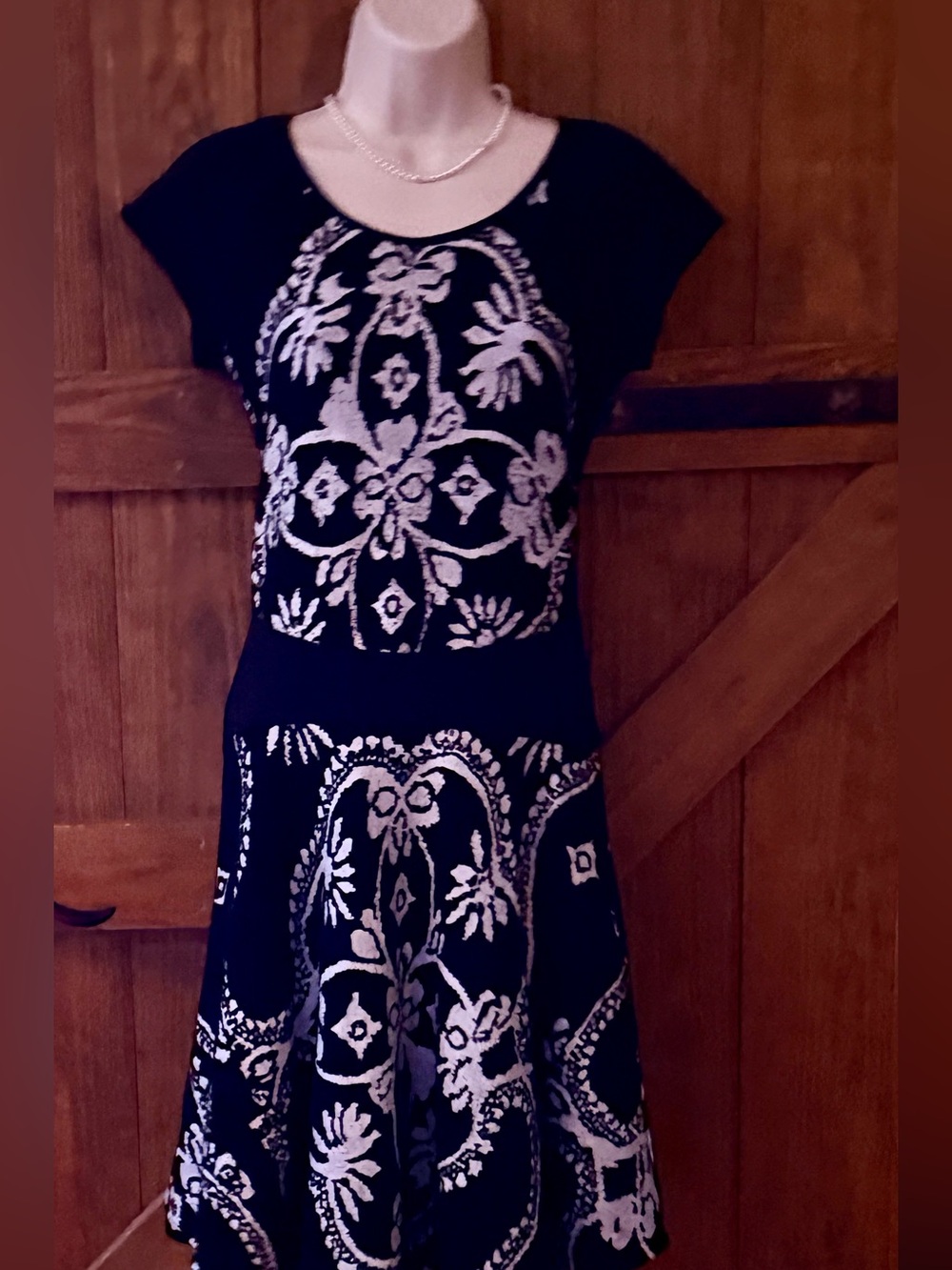 Desigual Black and White Ornamental Midi Dress true vintage